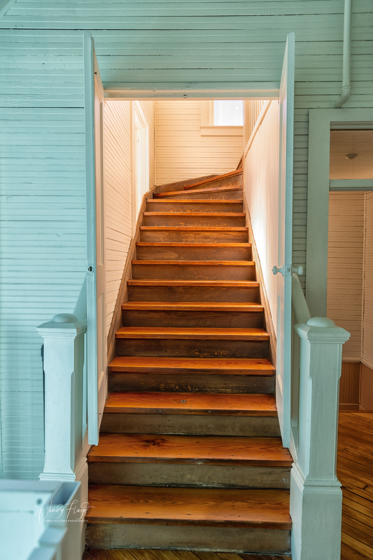 Historic wooden staircase at Zion Hill Church